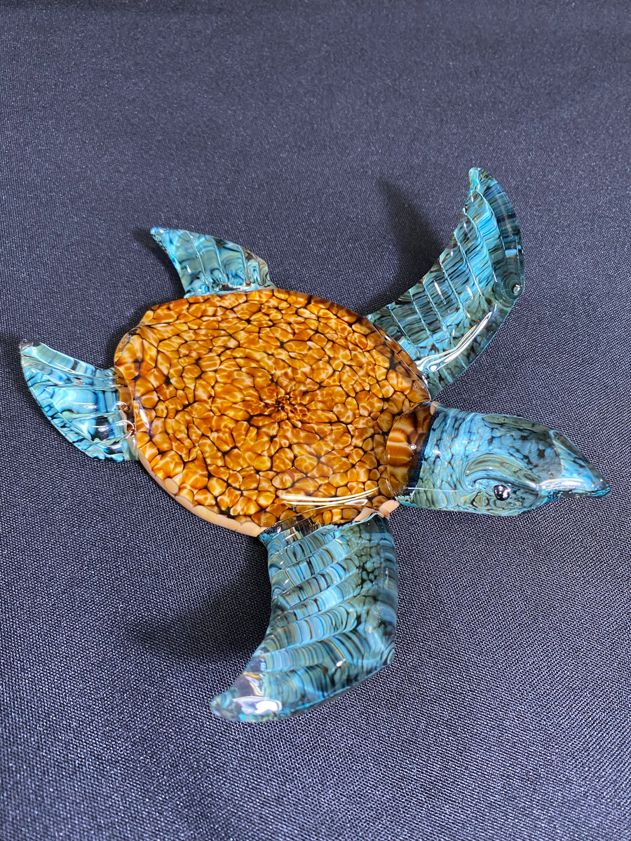 Sea Glass Turtle Mosaic - Several pieces of authentic sea glass was used to  create this turtle mosaic.